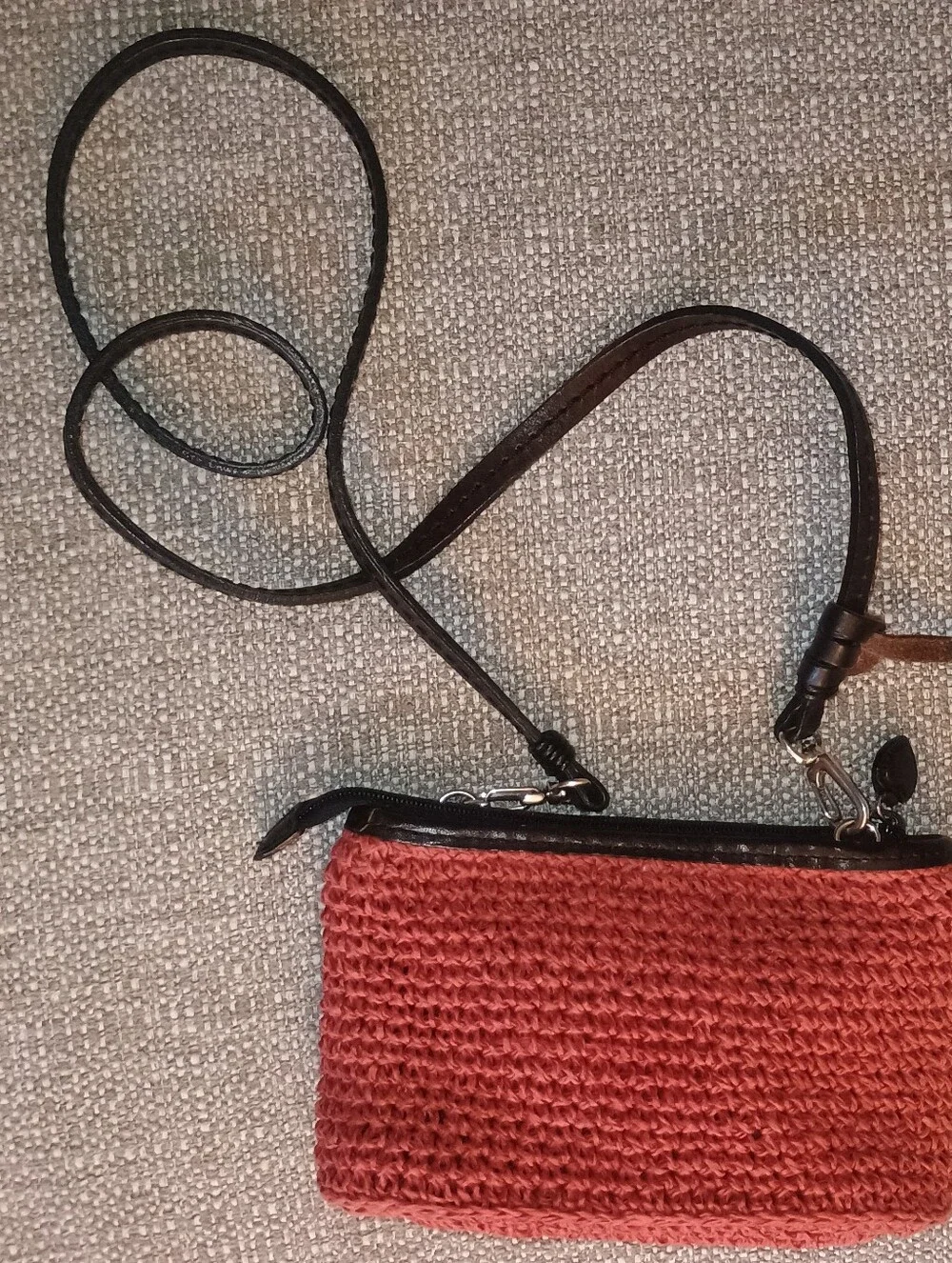 Brighten Reddish Crochet  Crossbody Bag with Heart Charm Clean Interior